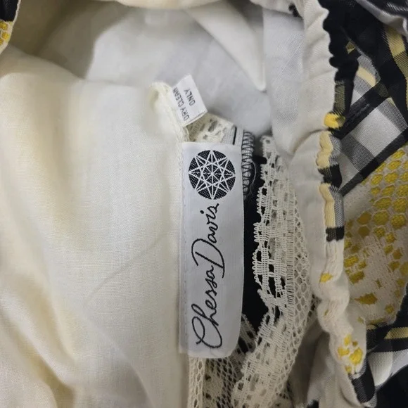 Vintage CHESSA DAVIS Womens Maxi‎ Skirt Plaid Velvet Lace Black Yellow Patchwork - Picture 2 of 7